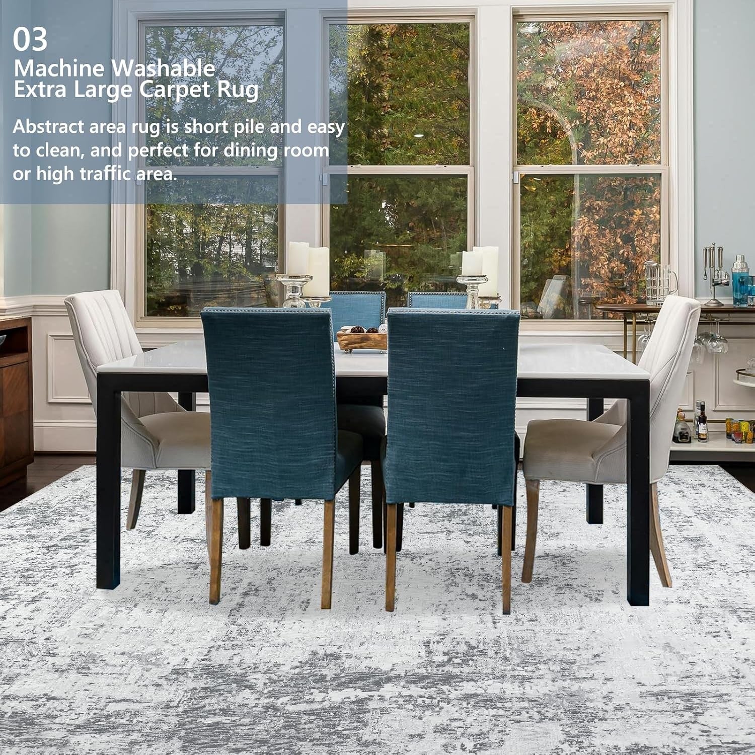Large Area Rug Carpet 240x340cm Grey Abstract Washable Non Slip Faux Wool Modern