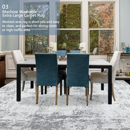 Large Area Rug Carpet 240x340cm Grey Abstract Washable Non Slip Faux Wool Modern