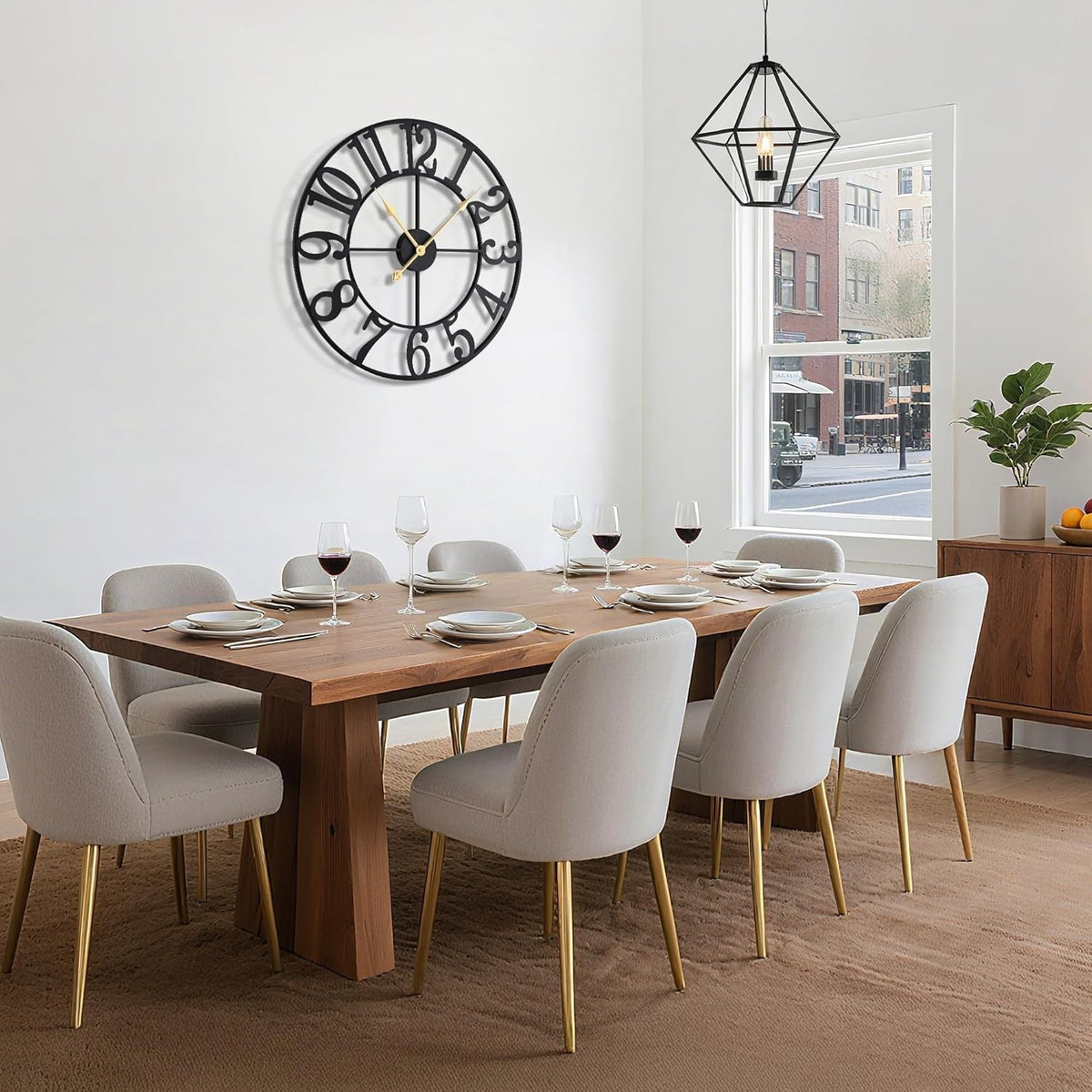 Wall Clock Large 60cm Metal Silent Non Ticking Arabic Numerals Black Decor Home