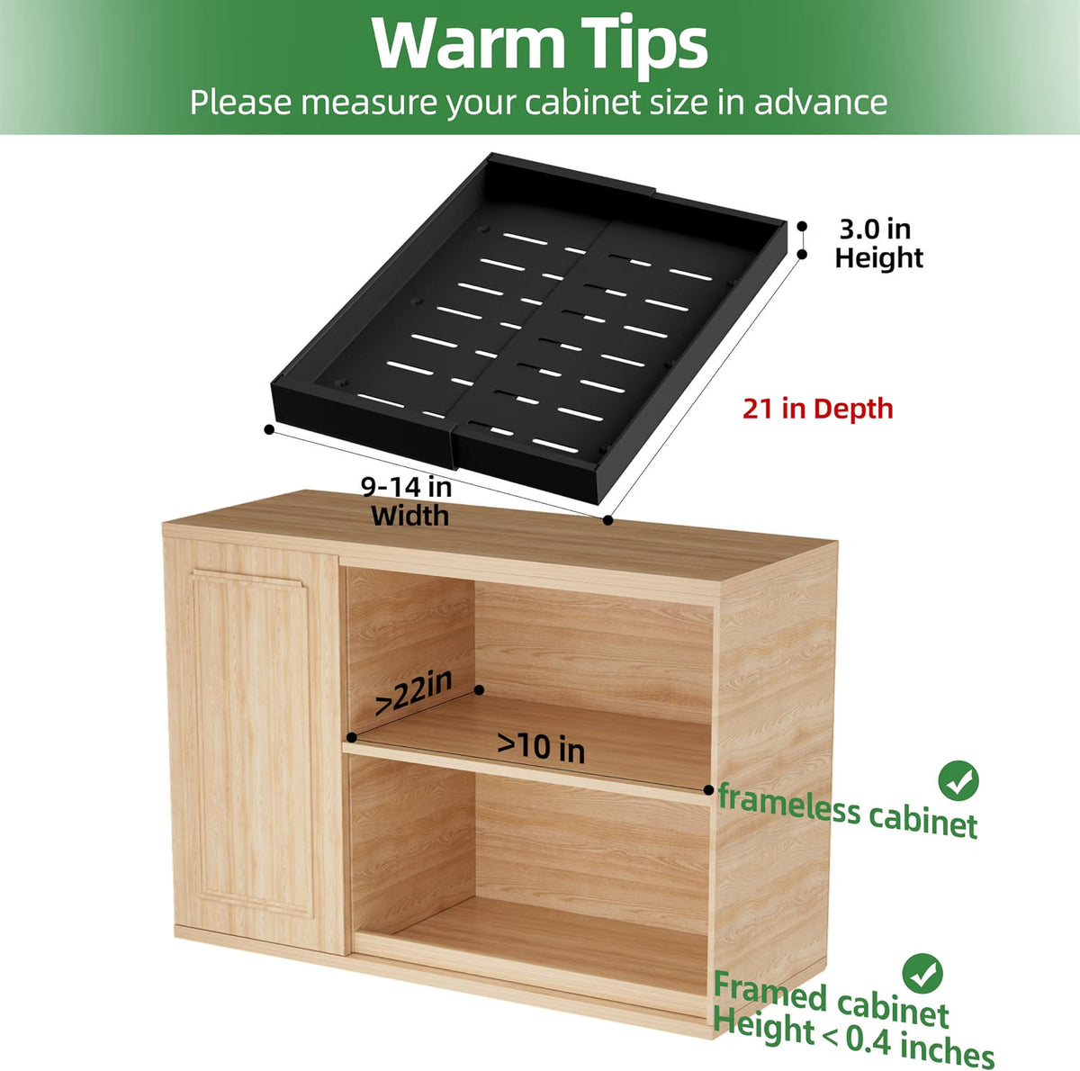Pull Out Cabinet Organizer 4 Pack 21in Deep 9-14in Adjustable 3 Rail Steel Set