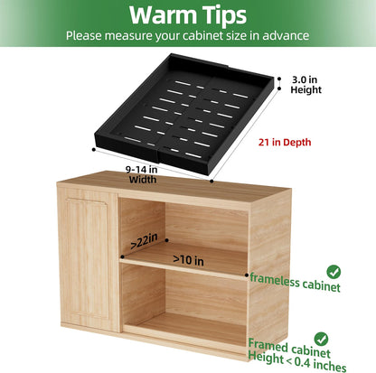 Pull Out Cabinet Organizer 4 Pack 21in Deep 9-14in Adjustable 3 Rail Steel Set
