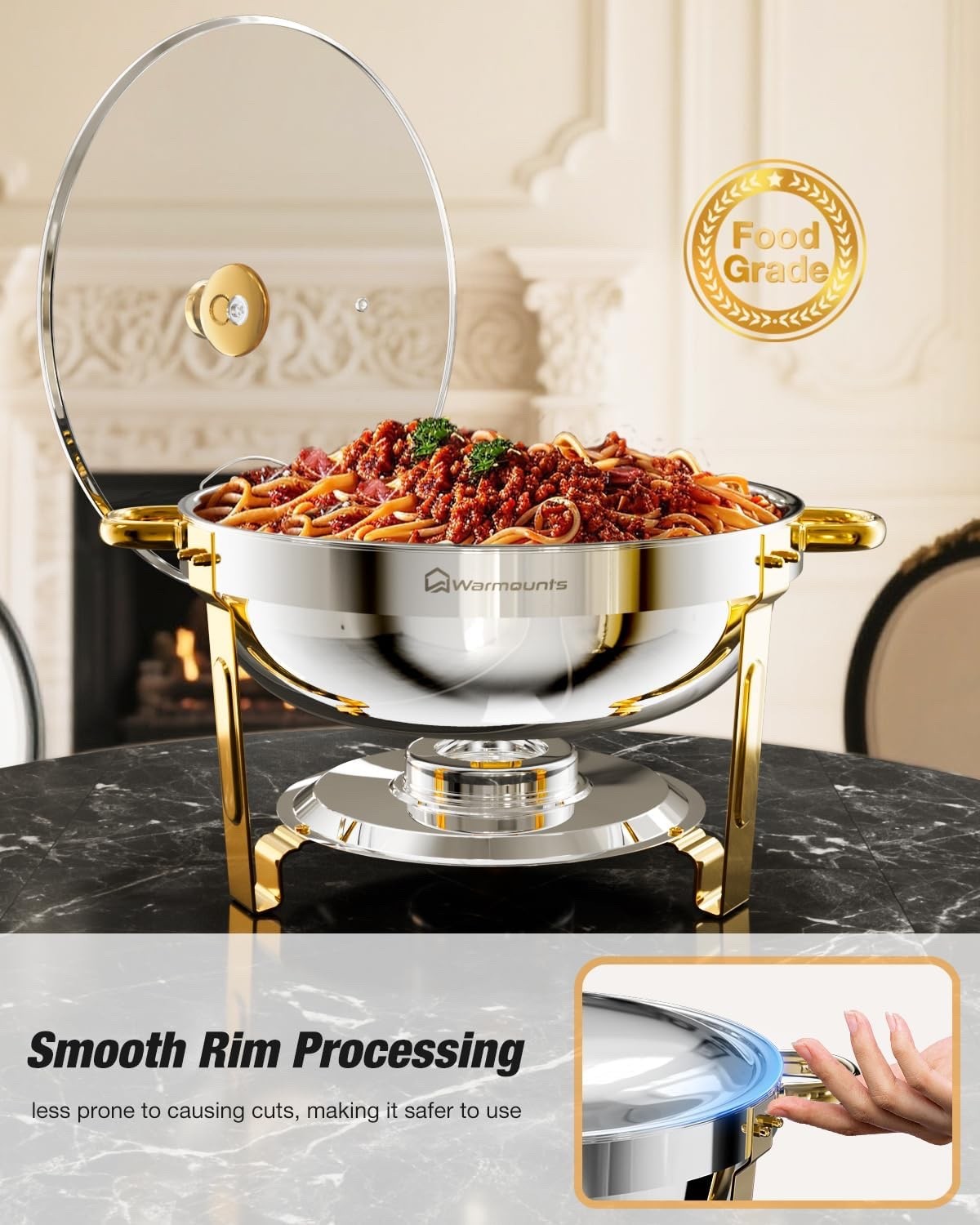 Chafing Dish Buffet Set 2 Pack 5L Stainless Steel Food Warmer Glass Lid Gold
