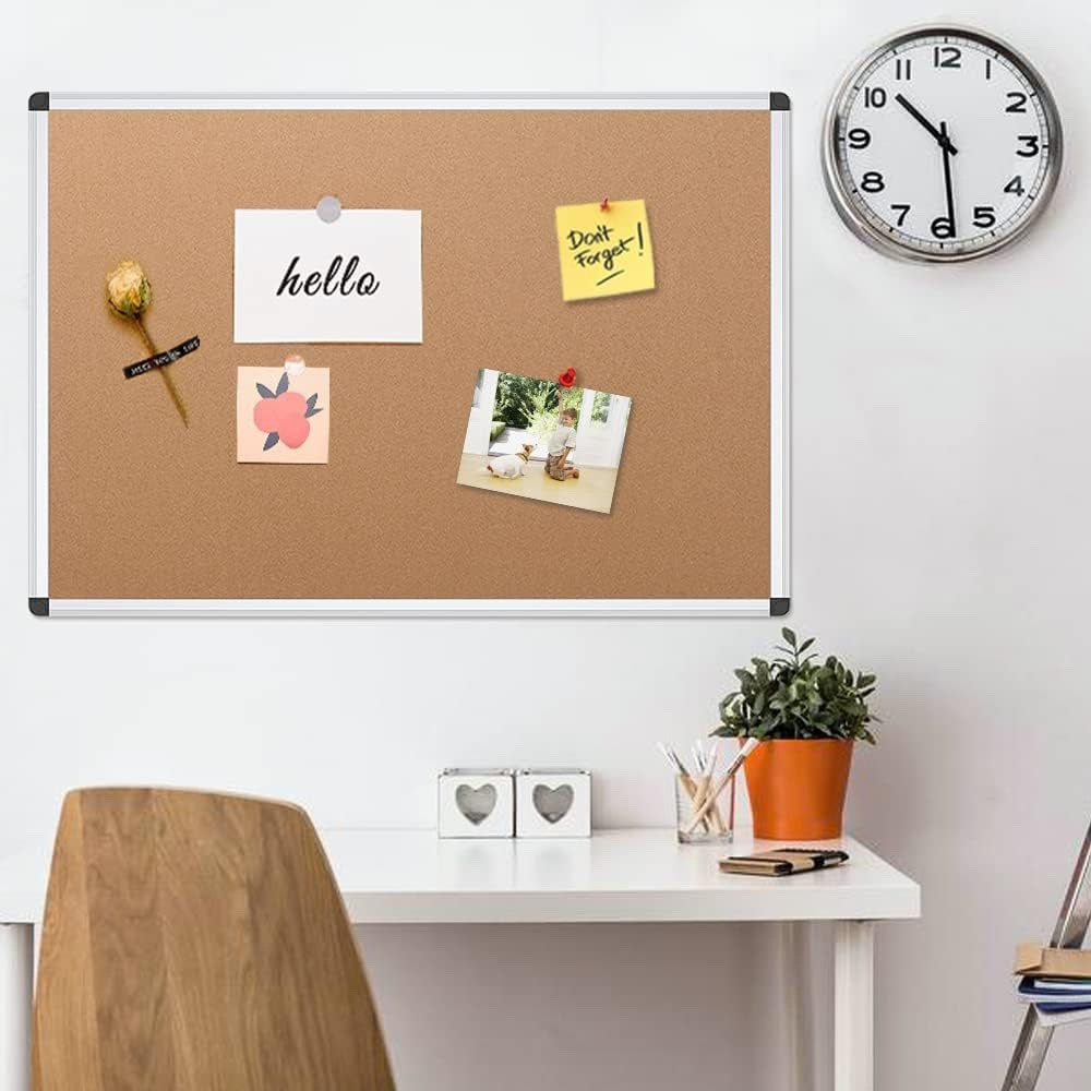 Cork Notice Board 90x60cm Silver Aluminium Frame Wall Bulletin Board