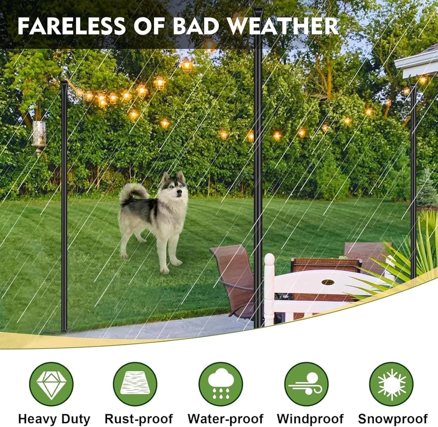 String Light Poles Outdoor 2 Pack 9.8FT Steel Garden Patio Deck Stand Black
