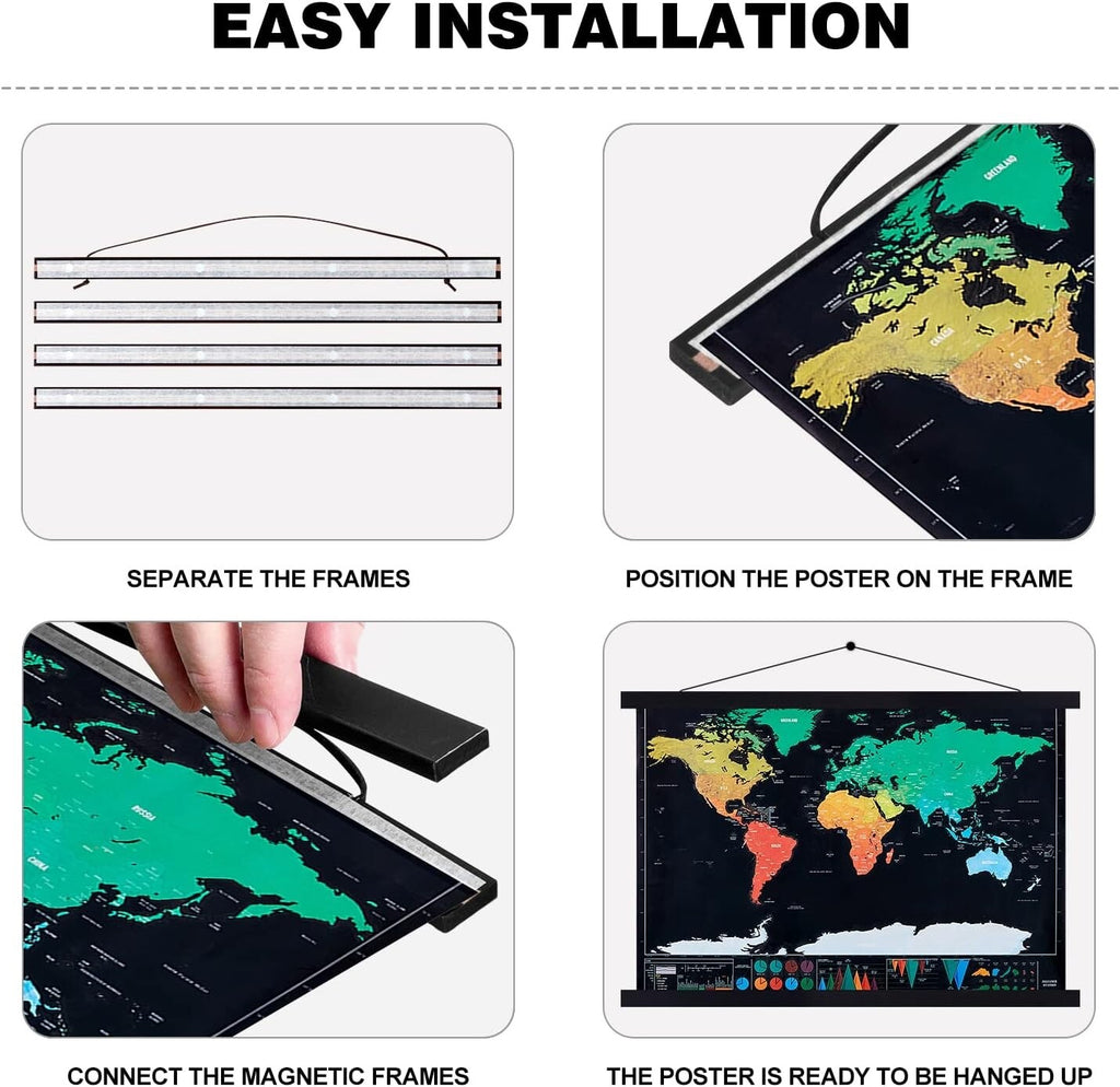 A0 Magnetic Poster Frame Light Wood Print Hanger Wall Hanging Rails