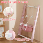 FUNLIO Wooden Toddler Swing Set Foldable Indoor Outdoor Baby 6-36M Pink Backyard
