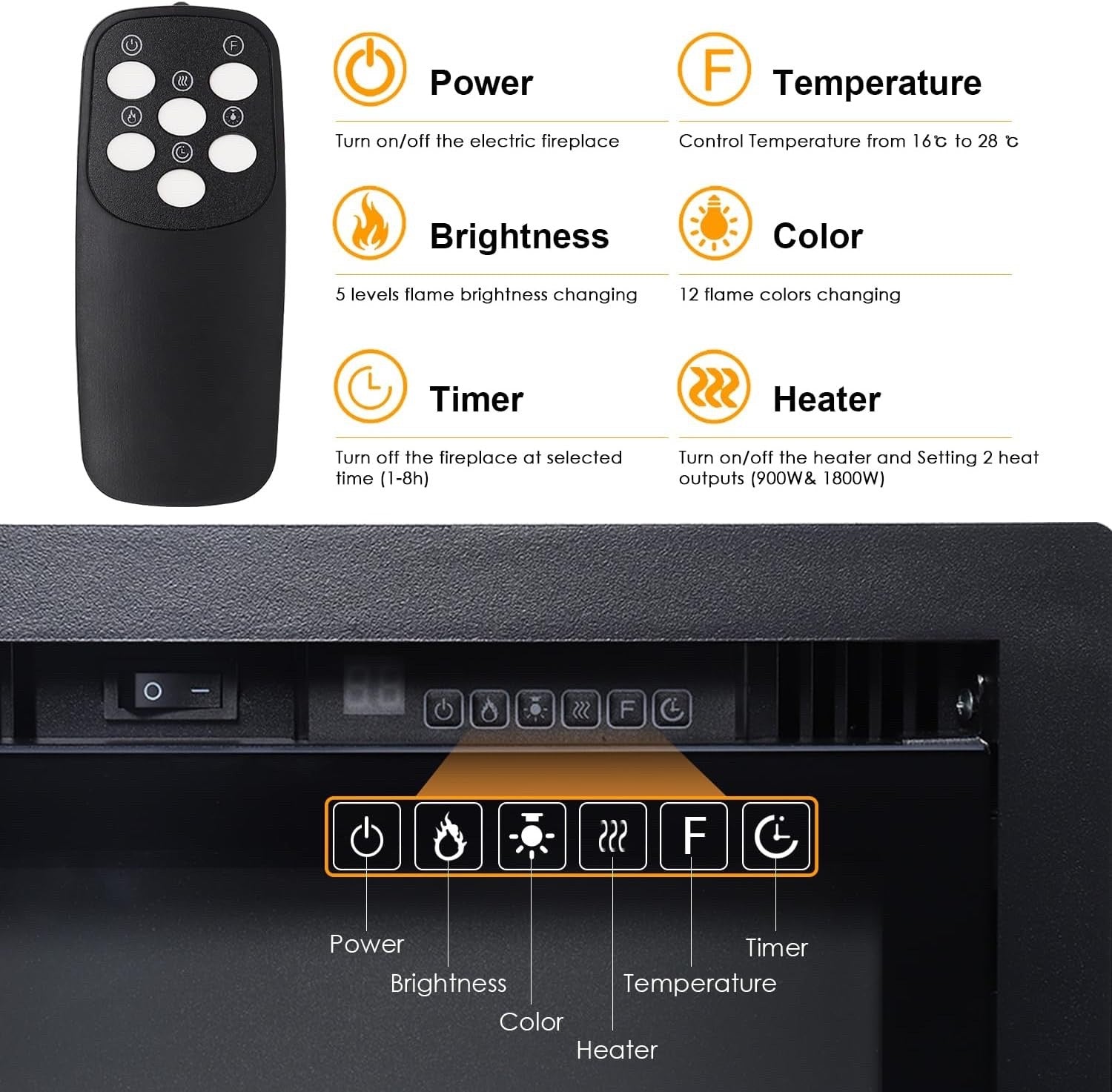 127cm Electric Fireplace Wall Mounted Recessed Freestanding LED Flame Heater