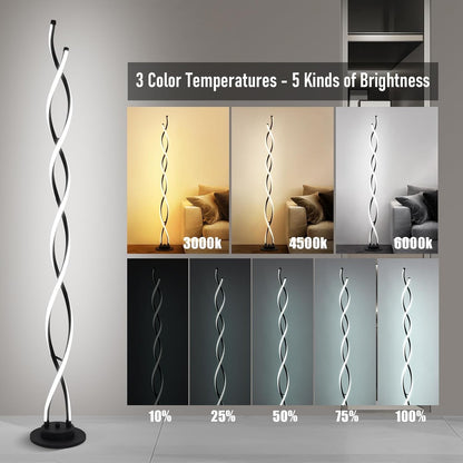 LED Floor Lamp 55in Black Standing Light 3 Color Temp 5 Levels Remote Control