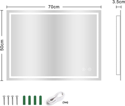 LED Bathroom Mirror 500x700mm Backlit Dimmable 3 Colour Demister Wall Mount