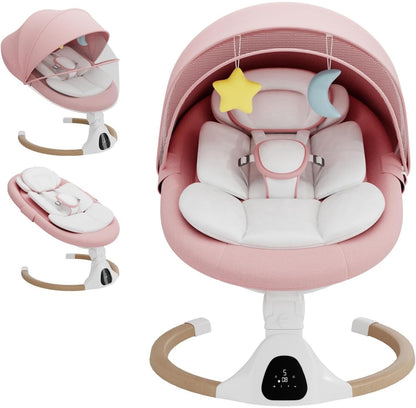 Electric Baby Swing Bouncer Newborn Pink Bluetooth 5 Speed Remote 0-6 Months