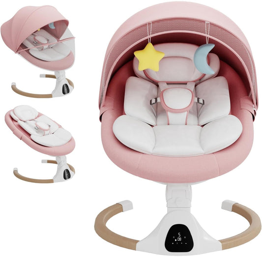 Electric Baby Swing Bouncer Newborn Pink Bluetooth 5 Speed Remote 0-6 Months