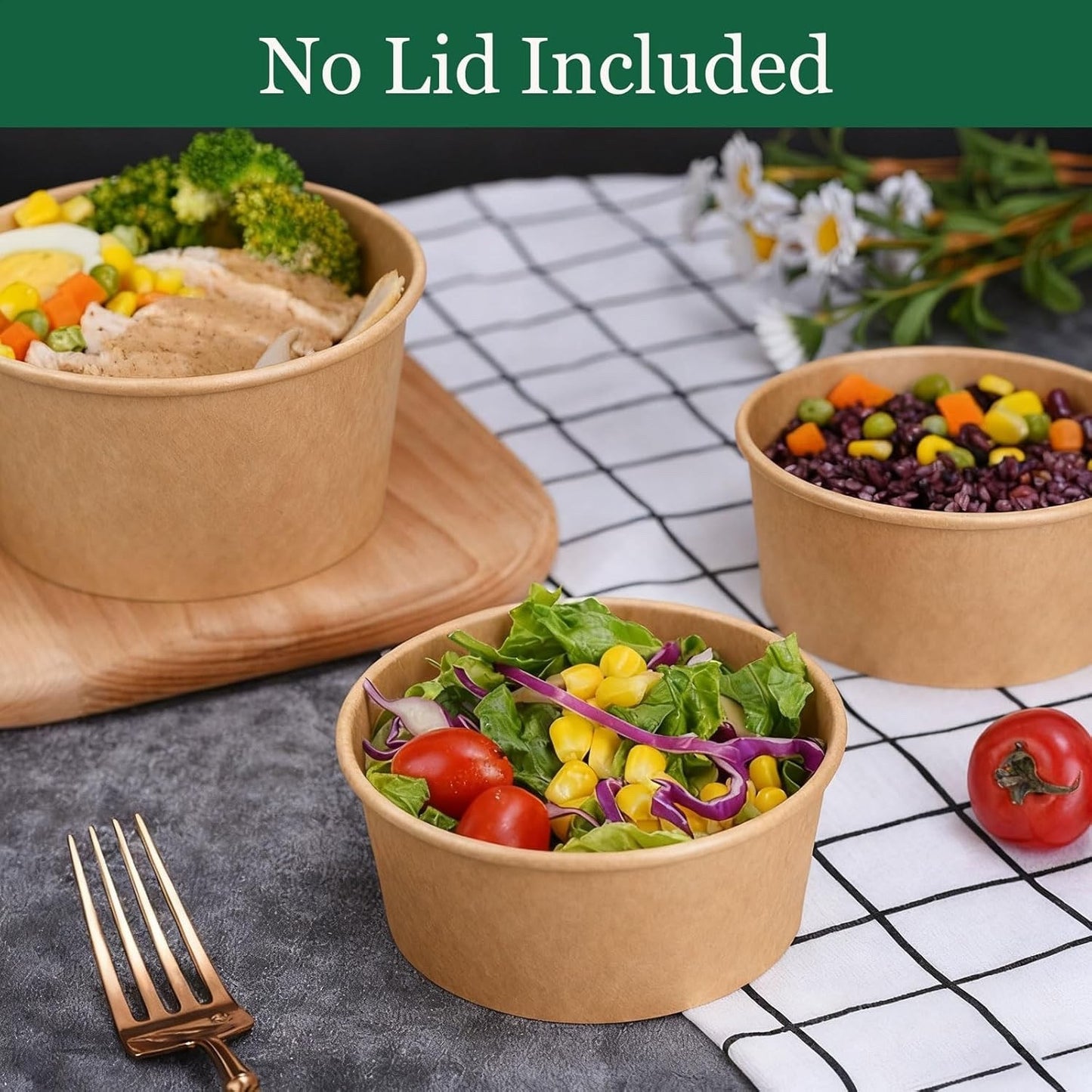 Disposable Paper Bowls 1000ml Kraft Takeaway Food Containers 50 Pack No Lids