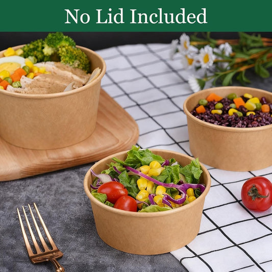 Disposable Paper Bowls 1000ml Kraft Takeaway Food Containers 50 Pack No Lids