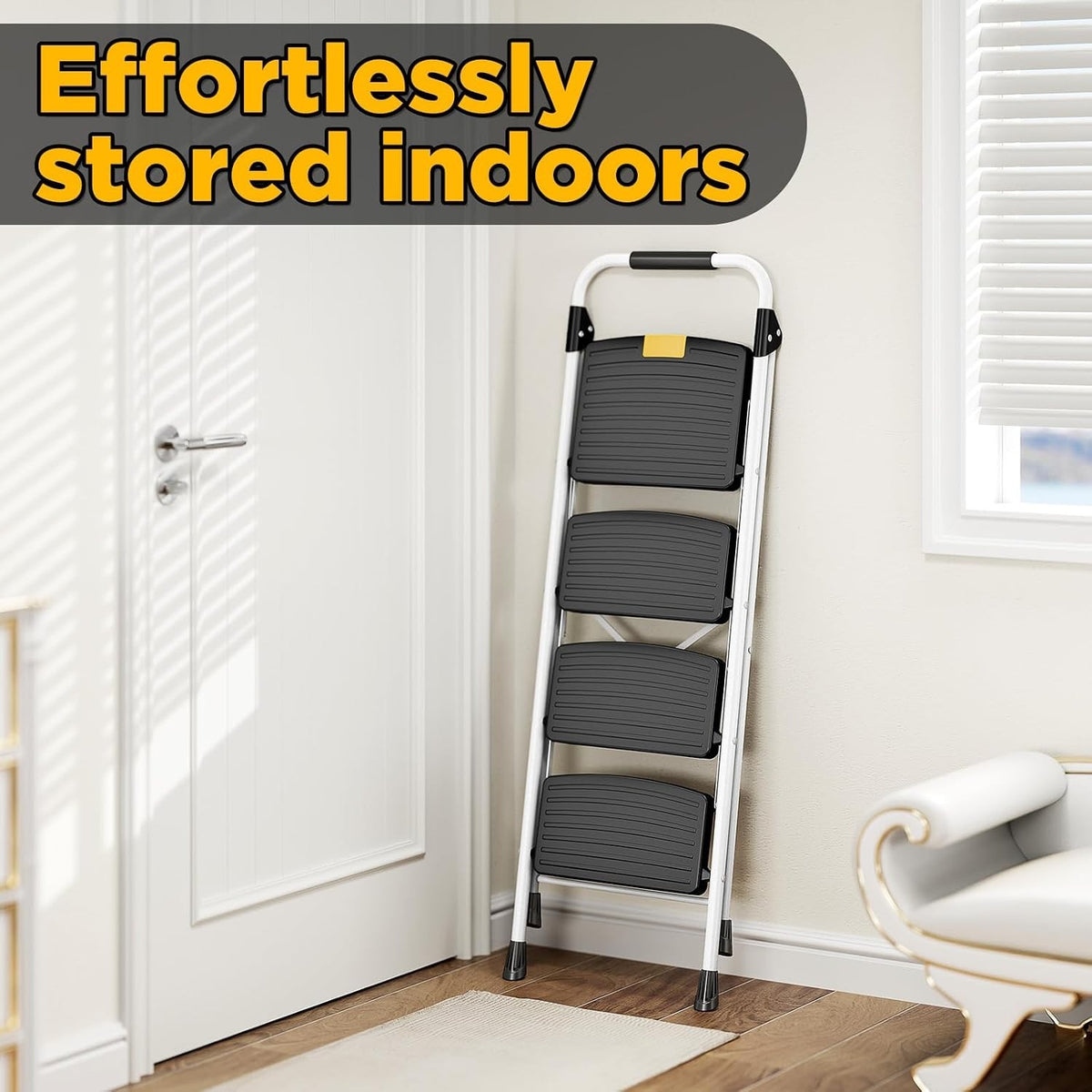 Folding Step Ladder 5 Step Heavy Duty 150kg Steel with Tool Tray Handrail Lock