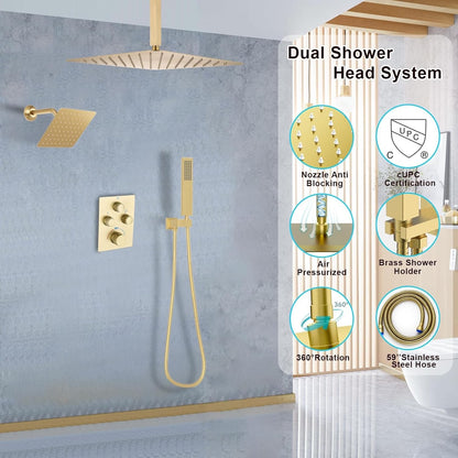Concealed Rainfall Shower Thermostatic Mixer Valve System Simultaneous Operation