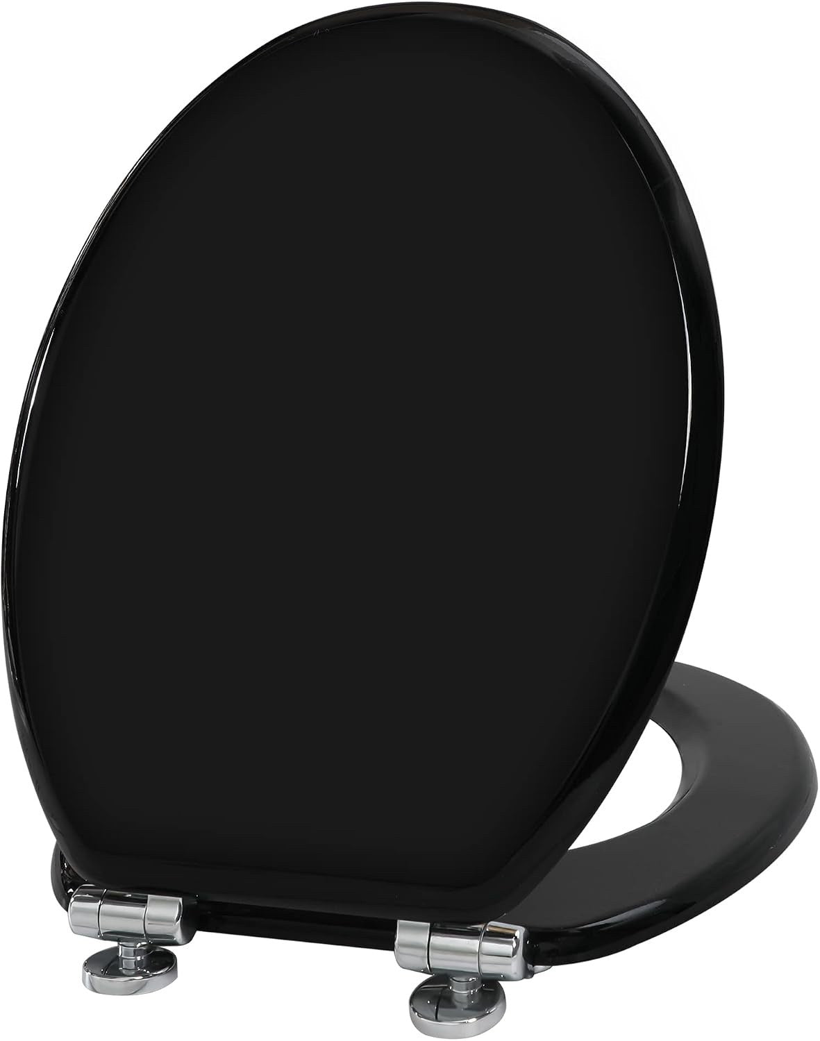 Toilet Seat Soft Close Black Wooden Oval Adjustable Hinges Quick Release 45x37cm
