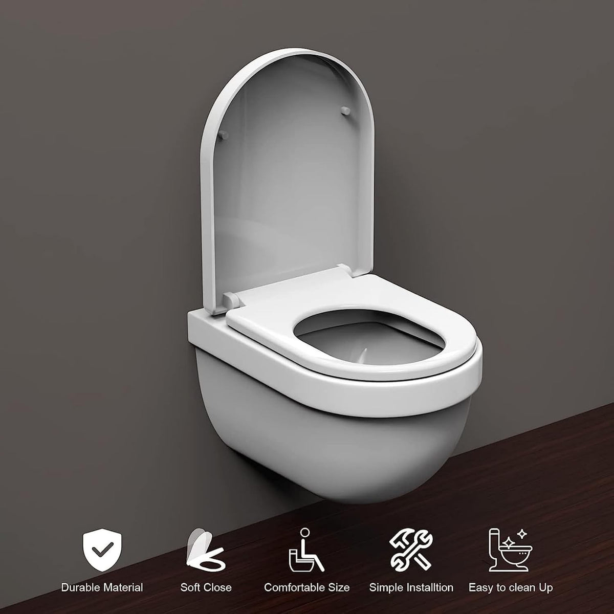 Toilet Seat Soft Close D Shape Quick Release Adjustable Hinges White Top Fix