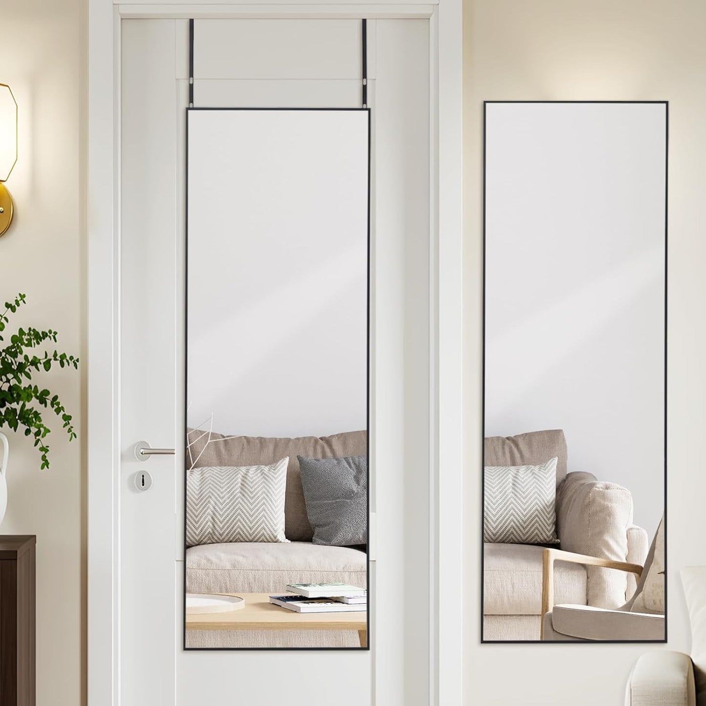 Over Door Full Length Mirror 122x35cm Black Aluminium Frame Bedroom Hanging