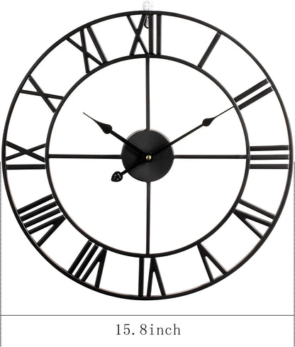 Vintage Wall Clock 40cm Silent Non Ticking Roman Numeral Metal Battery Operated