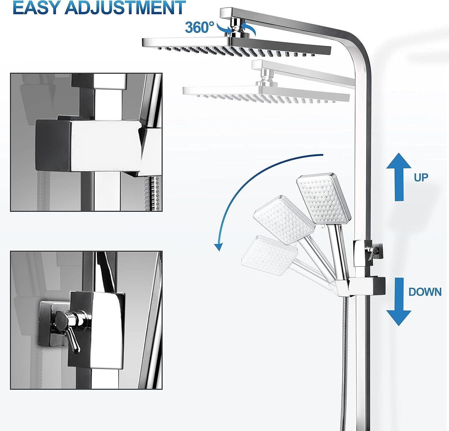 Thermostatic Shower Mixer Set Chrome Rainfall Riser Rail Anti Scald Bath Tap
