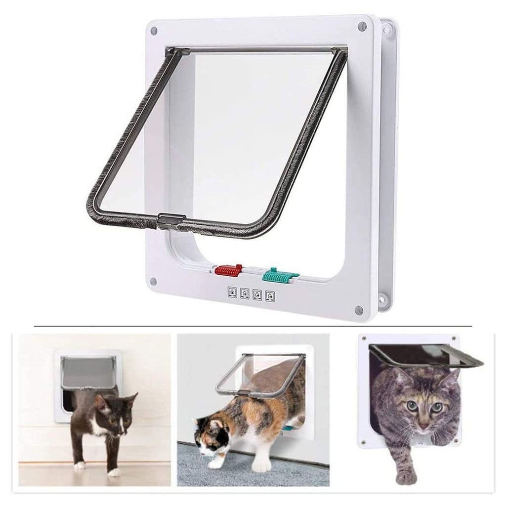 Small Cat Door 19 * 20 * 2cm 4 Way Locking Cat Flap Door Silent White