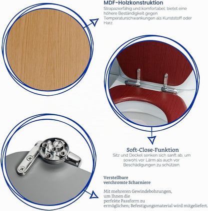 Soft Close Toilet Seat White Wooden MDF Oval 43.2x37.5cm Chrome Hinges