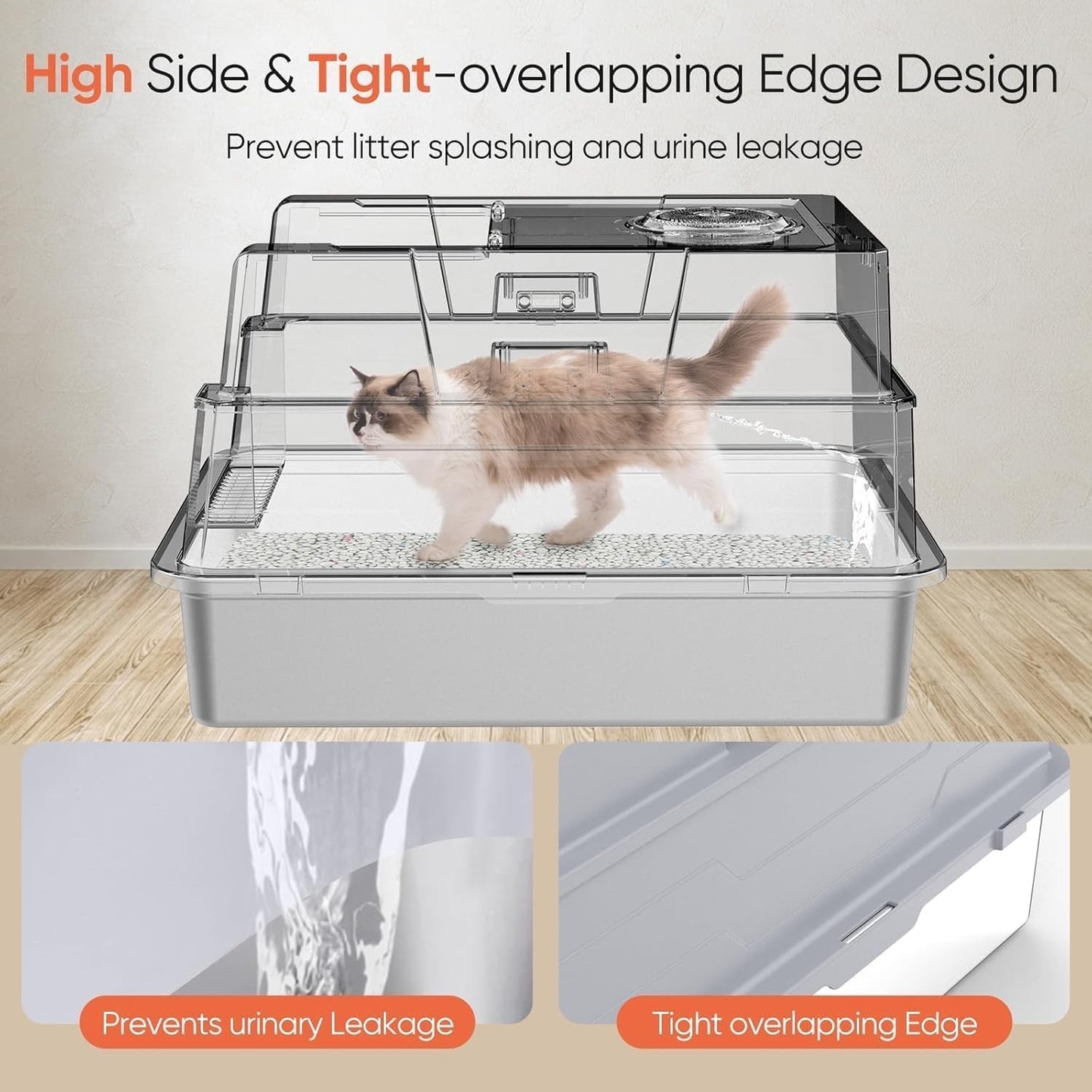 XXXL Stainless Steel Cat Litter Box Enclosed Tray Lid Scoop Mat Odor Control