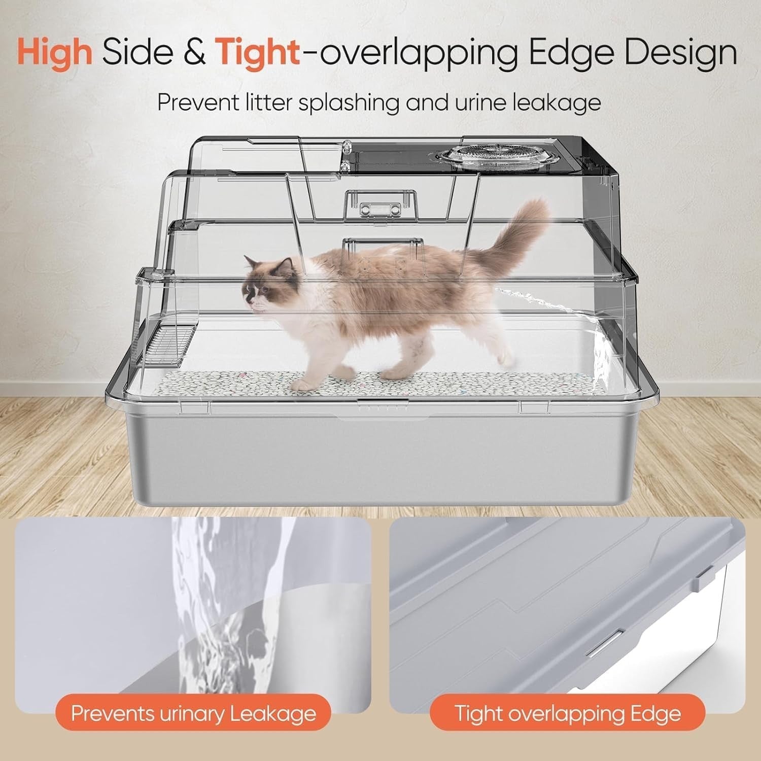 XXXL Stainless Steel Cat Litter Box Enclosed Tray Lid Scoop Mat Odor Control