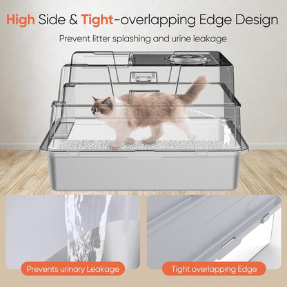 XXXL Stainless Steel Cat Litter Box Enclosed Tray Lid Scoop Mat Odor Control