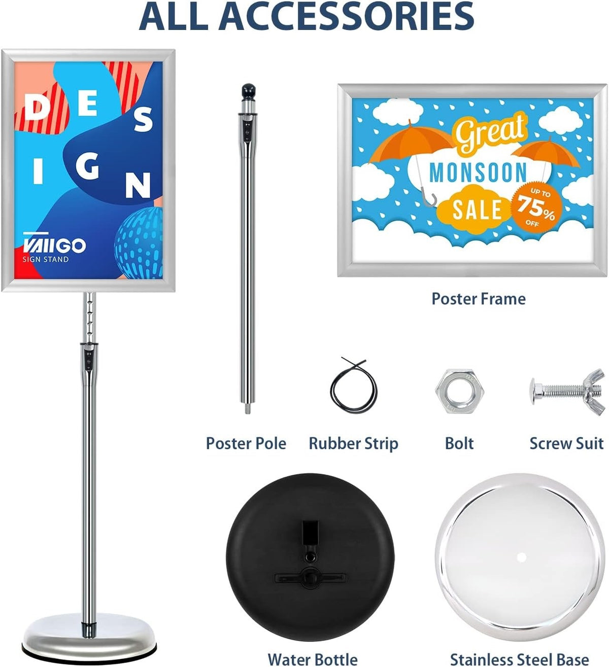 A3 Poster Sign Holder Stand Adjustable Height Floor Standing Silver Snap Frame