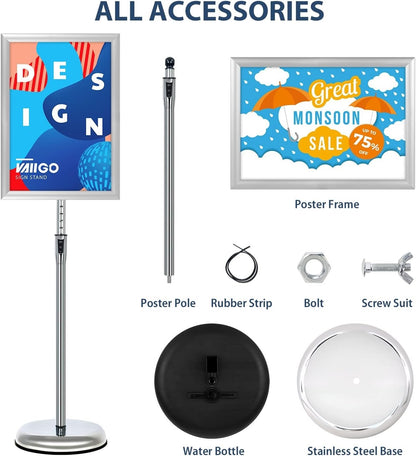 A3 Poster Sign Holder Stand Adjustable Height Floor Standing Silver Snap Frame