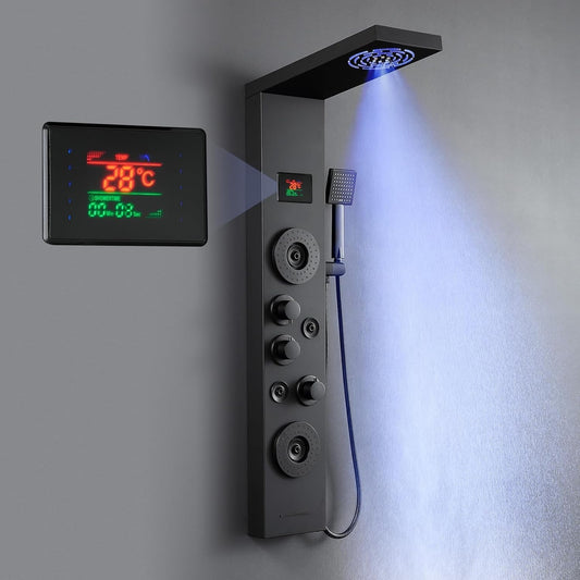 Shower Panel Tower 6 Function LED Display Rain Mist Jets Handset Mixer Brushed