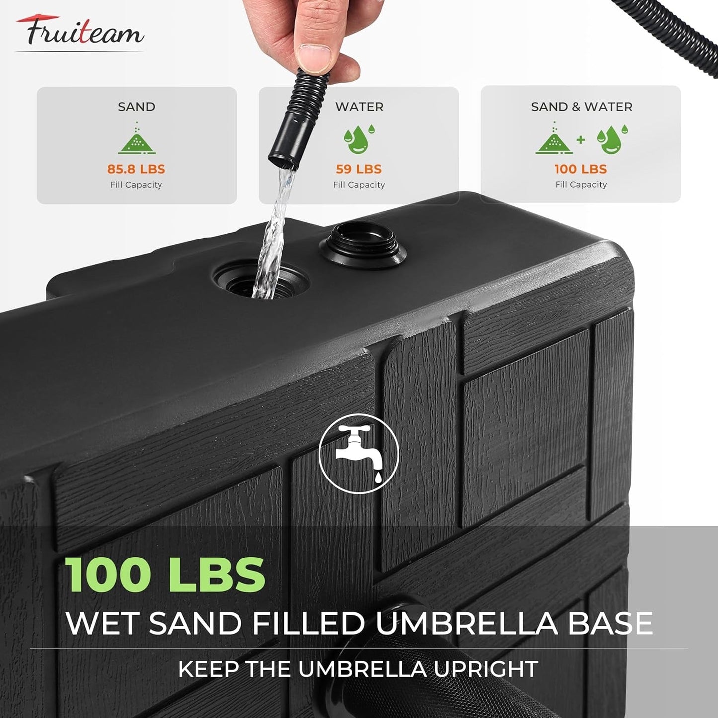 Patio Umbrella Base Heavy Duty Fillable 155lb Wheels Water Sand Parasol Stand