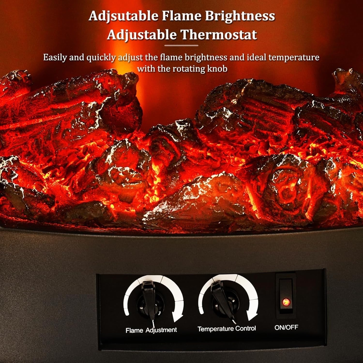 INMOZATA Electric Stove Heater 1800W with LED Log Flame Effect & Thermostat