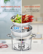 4pc 5L Stainless Steel Chafing Dish Set Round Buffet Food Warmer Catering