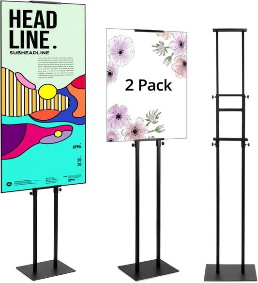 2 Pack Double Sided Sign Holder Stand Adjustable Poster Display 83in