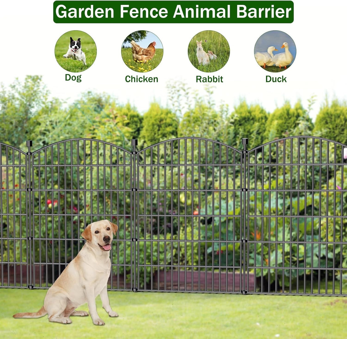 Metal Garden Fence Panels Dog Barrier 10 Panel Gate 102cm High 7.2m Long Black