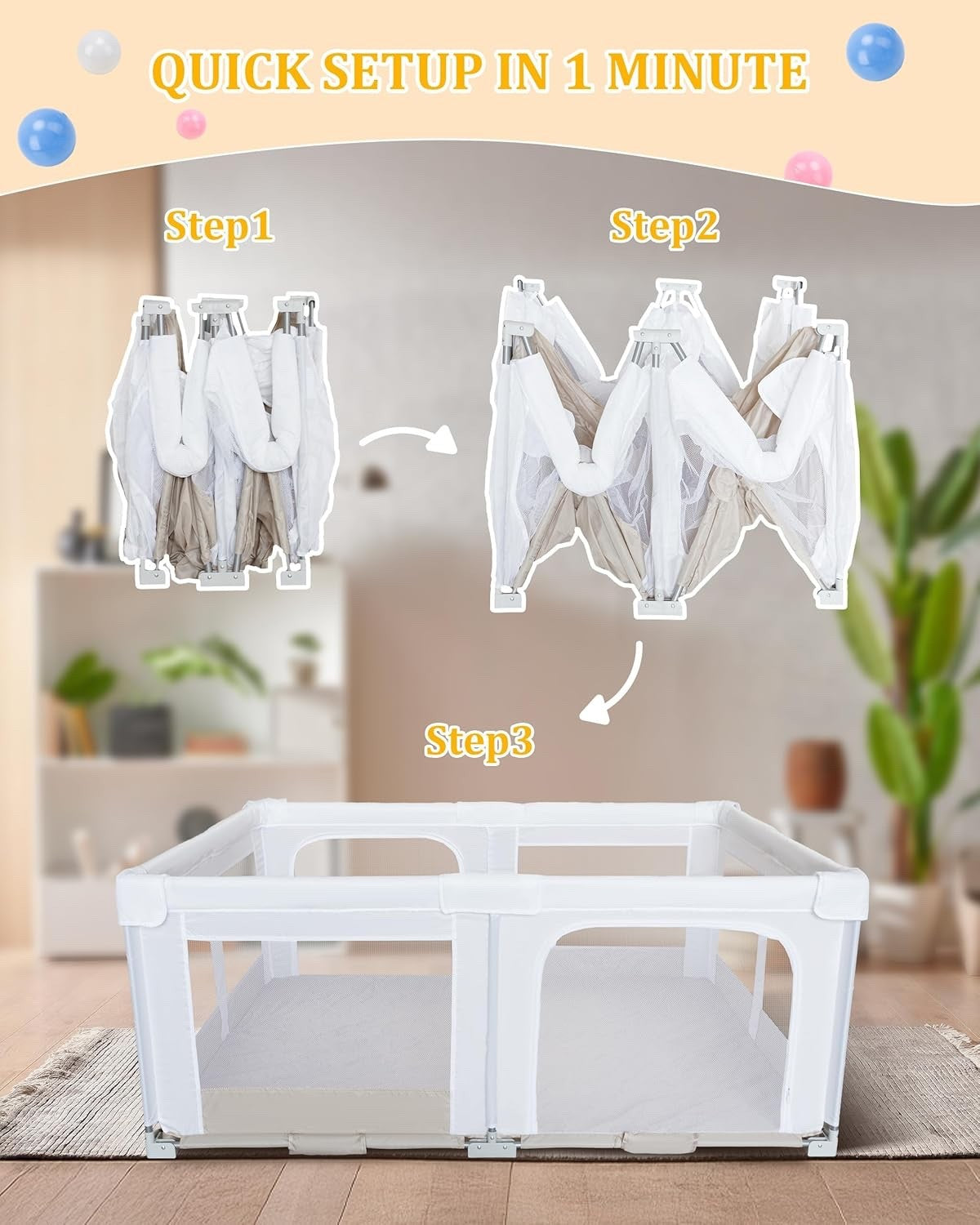 Baby Playpen Play Yard Foldable Large 180x150cm Toddler Safety Pen Hoop Bag