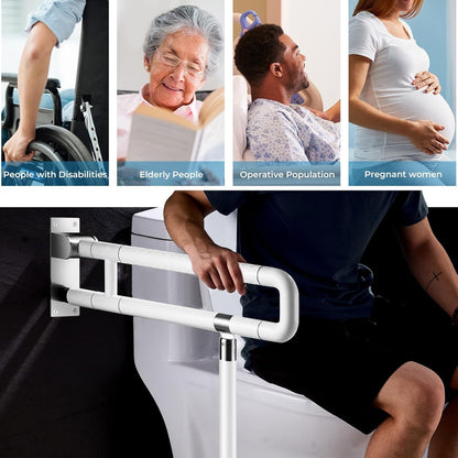 Toilet Grab Rail Foldable 65cm Wall Mounted Stainless Steel Bathroom Support Whi