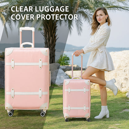 Urecity Vintage Leather-Trimmed Zipper Luggage 4 pcs 14" 20" 24" 28" Pink Roller