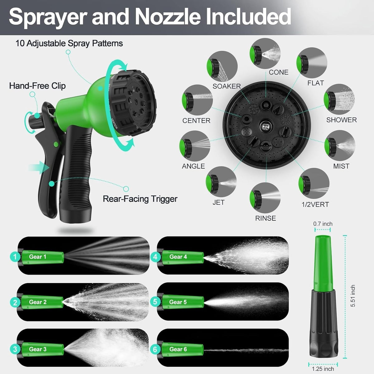 Garden Hose Stainless Steel 200ft 60m Heavy Duty Metal No Kink 2 Nozzles Silver