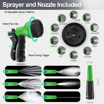 Garden Hose Stainless Steel 200ft 60m Heavy Duty Metal No Kink 2 Nozzles Silver