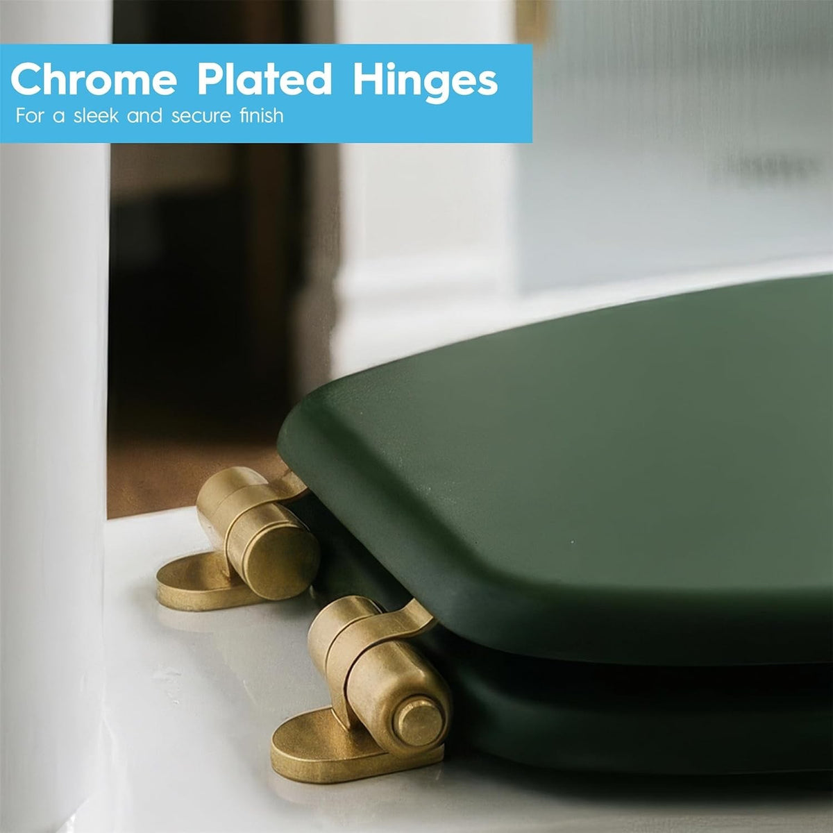 Soft Close Toilet Seat Wooden Green Gold Oval 43x36.5cm Bathroom Hinged Lid