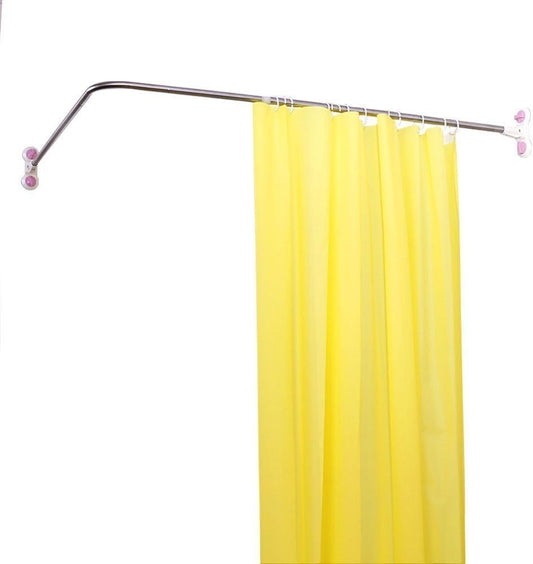 L Shaped Shower Curtain Rod Corner Rail Expandable 102x118-180cm Suction Mount