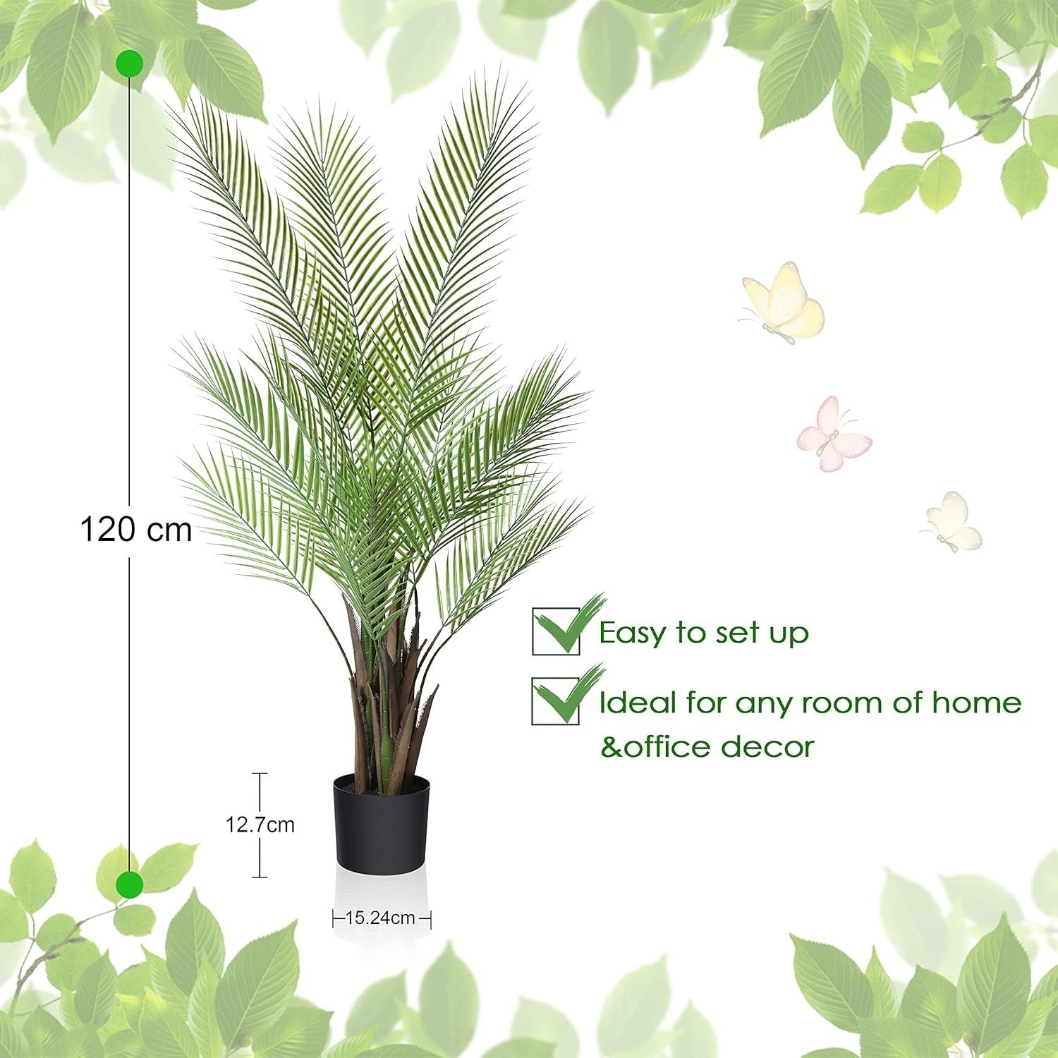 Kazeila Artificial Palm Tree 120cm Decorative Artificial Plant 1 Pack