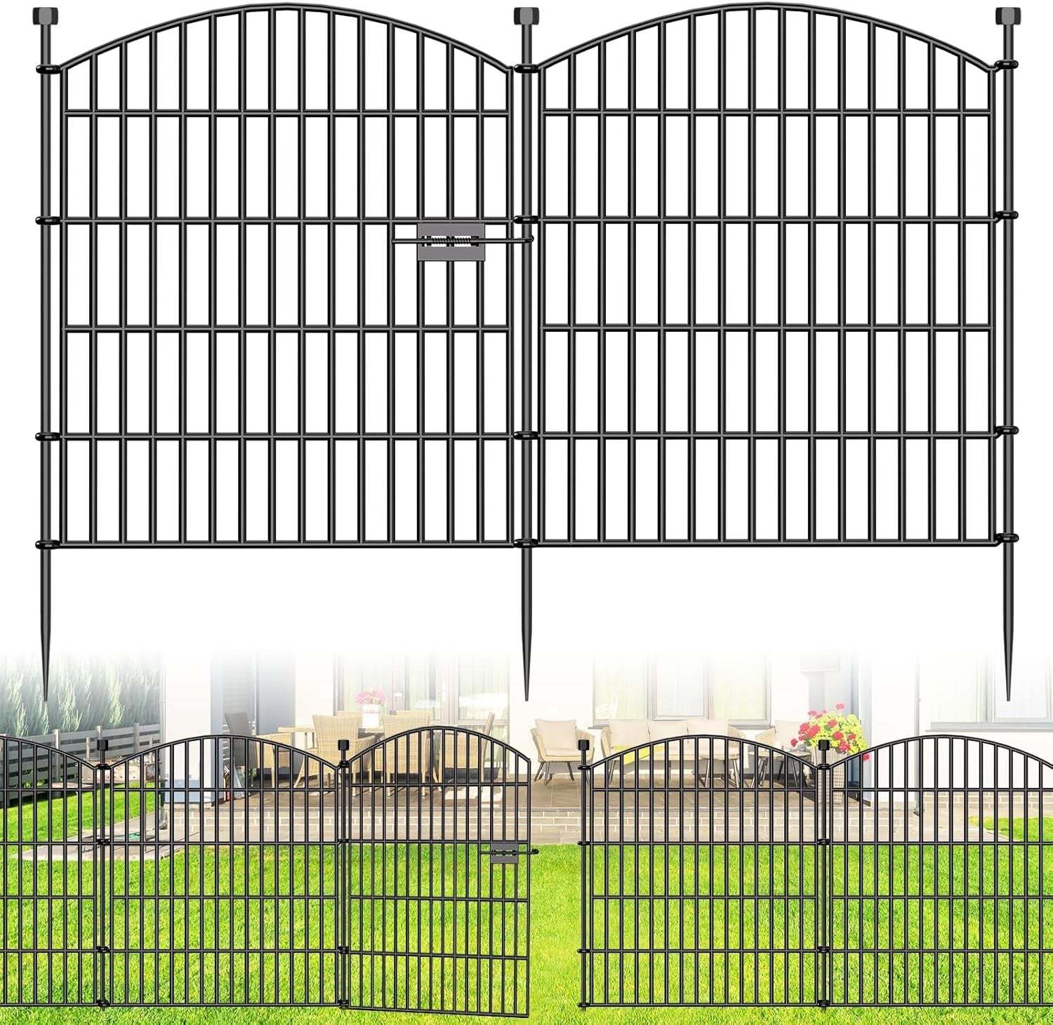 Garden Fence Gate Panels 32in 24ft 10pc Metal Dog Barrier No Dig Rustproof Black
