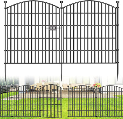 Garden Fence Gate Panels 32in 24ft 10pc Metal Dog Barrier No Dig Rustproof Black