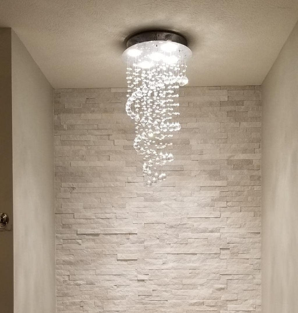 Crystal Chandelier Ceiling Light K9 Raindrop Spiral Chrome 40x80cm 5x GU10 Bulbs