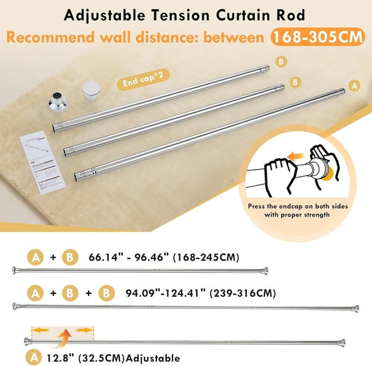 Extendable Shower Curtain Rod White Adjustable Tension Pole No Drill