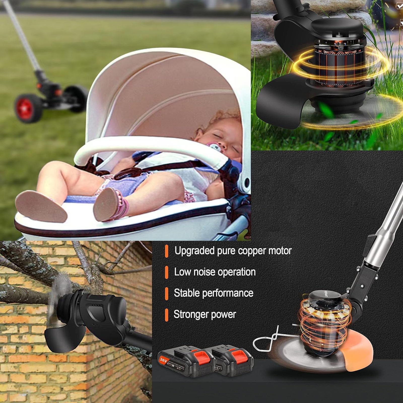 24V Cordless Strimmer Grass Trimmer Metal Blade with 3 Blades Fast Charger